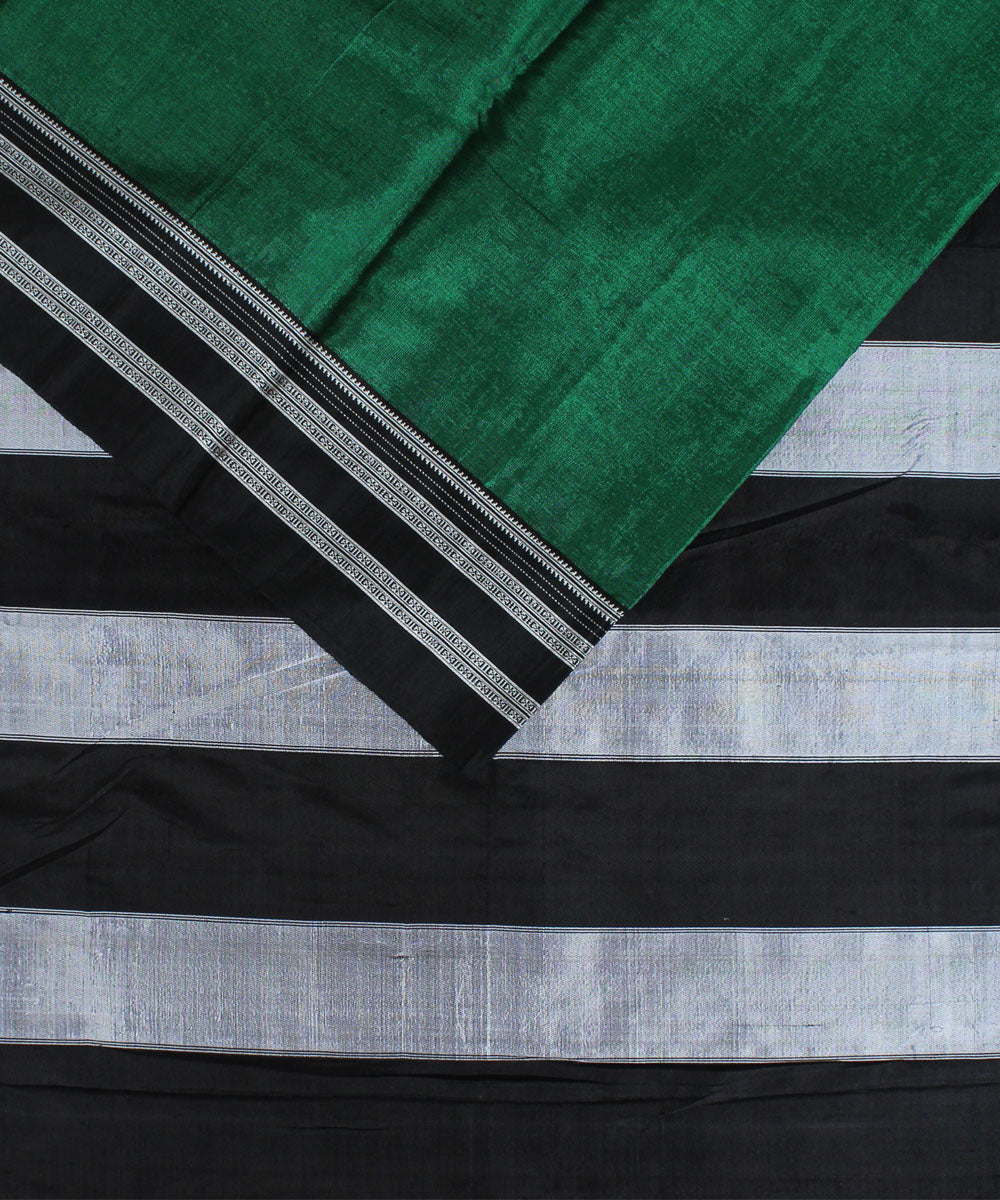 Dark green black gayatri border cotton art silk handloom ilkal saree