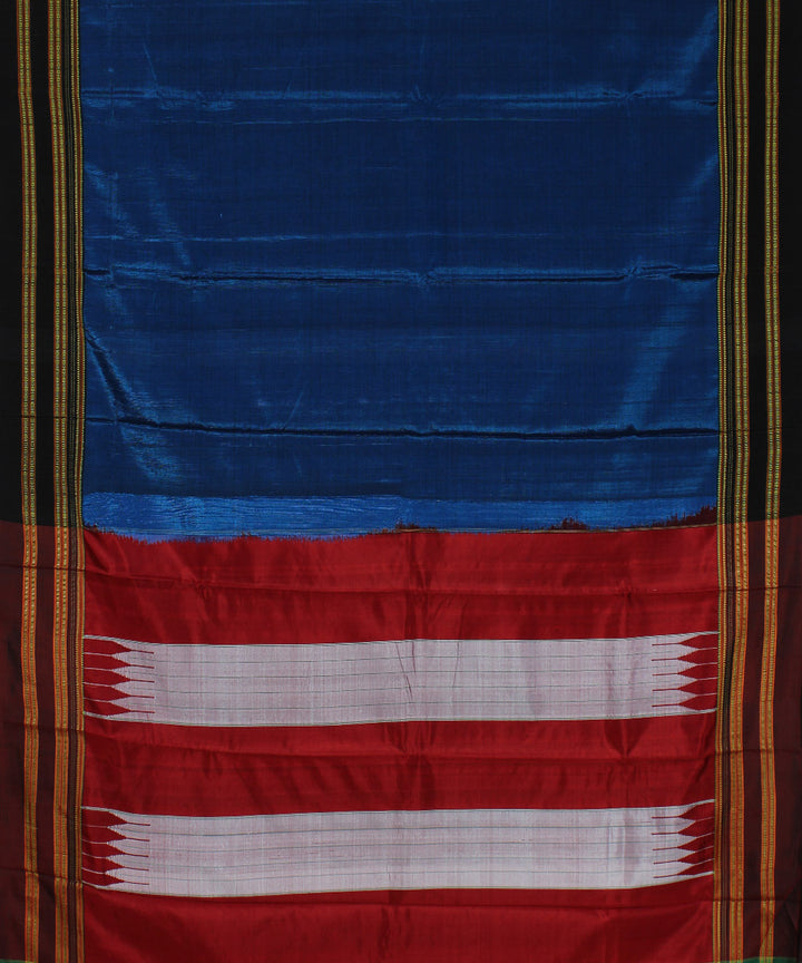 Navy blue red gayatri border cotton art silk handloom ilkal saree