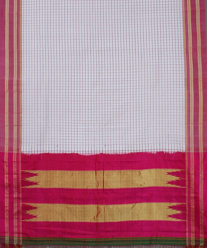 White check pink gayatri border handwoven ilkal cotton silk saree