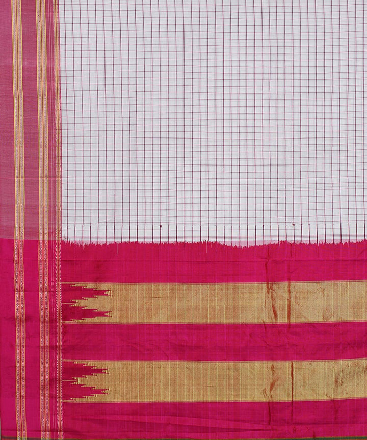 White check pink gayatri border handwoven ilkal cotton silk saree