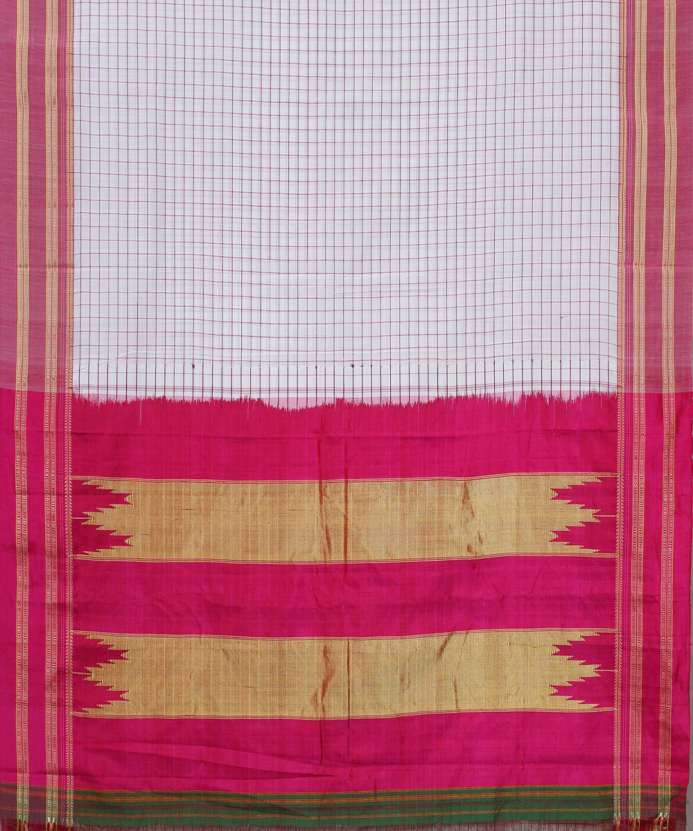 White check pink gayatri border handwoven ilkal cotton silk saree