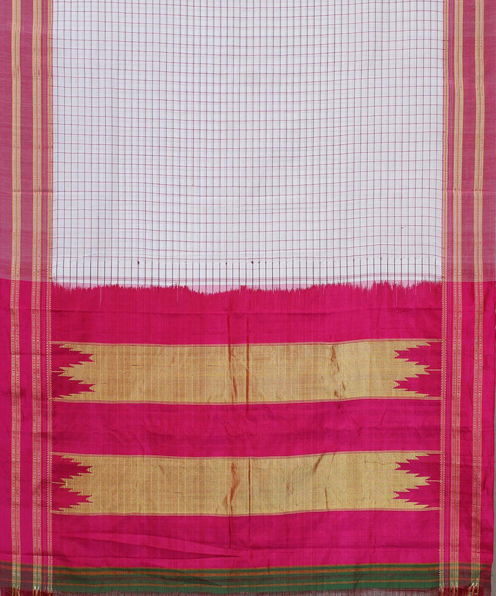 White check pink gayatri border handwoven ilkal cotton silk saree