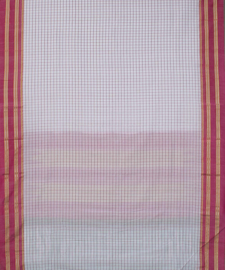 White check pink gayatri border handwoven ilkal cotton silk saree
