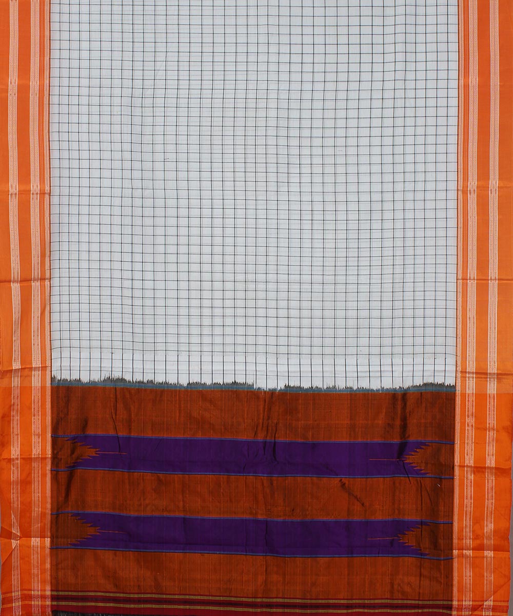White check orange gayatri border handwoven ilkal cotton silk saree