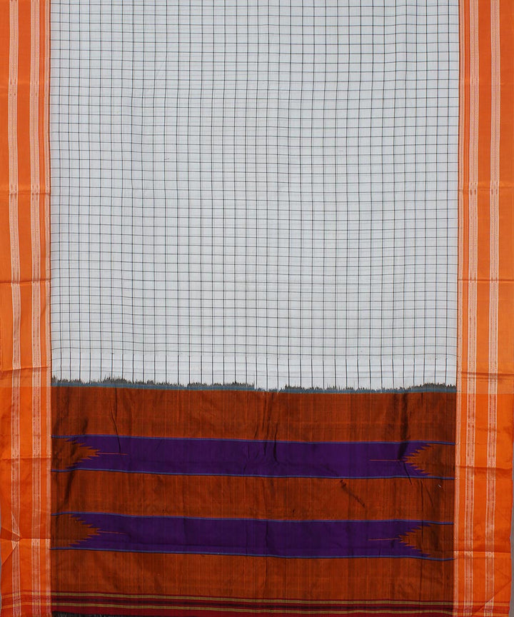 White check orange gayatri border handwoven ilkal cotton silk saree