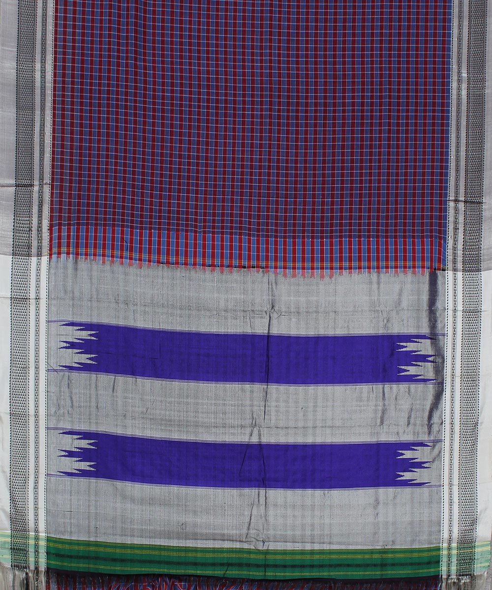 Multi checks grey chikki paras border ilkal cotton silk saree