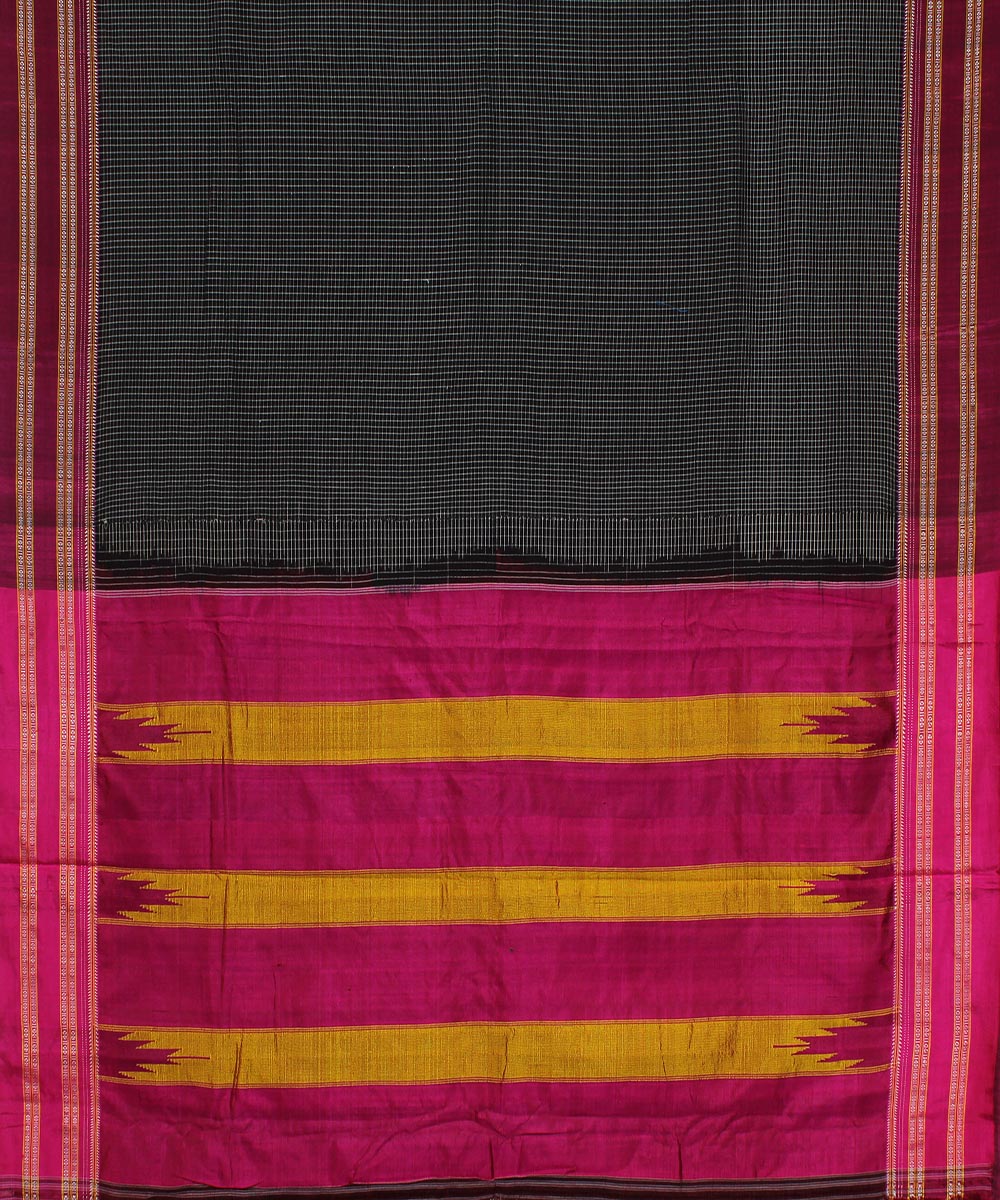 Black checks pink gayatri border handloom ilkal cotton silk saree