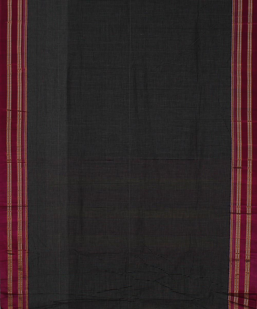 Black checks pink gayatri border handloom ilkal cotton silk saree