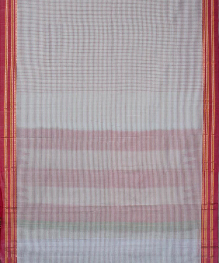 Grey small check pink gomi border handwoven ilkal cotton silk saree