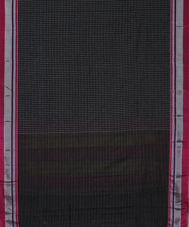 Black checks pink chikki paras border handloom ilkal cotton silk saree