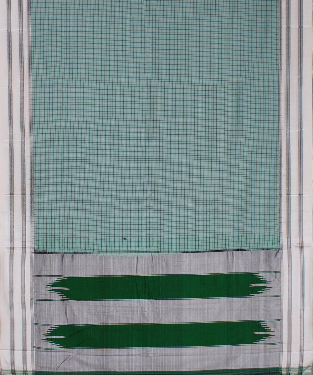 Cyan blue check white gayatri border handwoven ilkal cotton silk saree