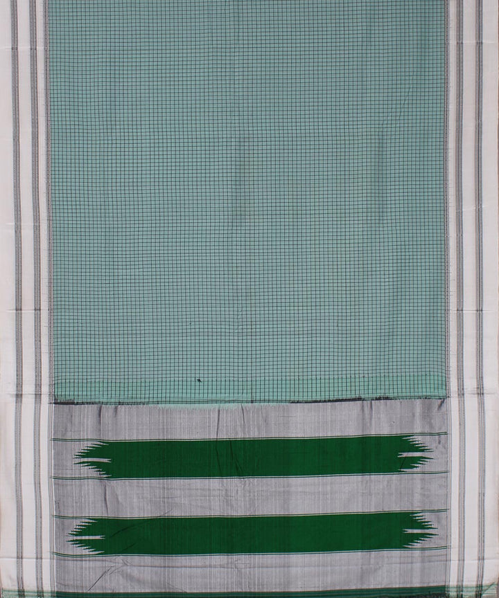 Cyan blue check white gayatri border handwoven ilkal cotton silk saree