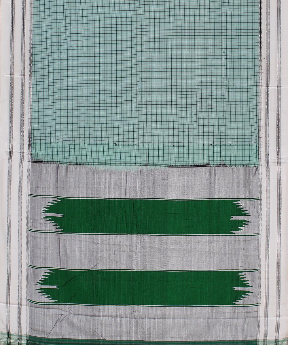 Cyan blue check white gayatri border handwoven ilkal cotton silk saree