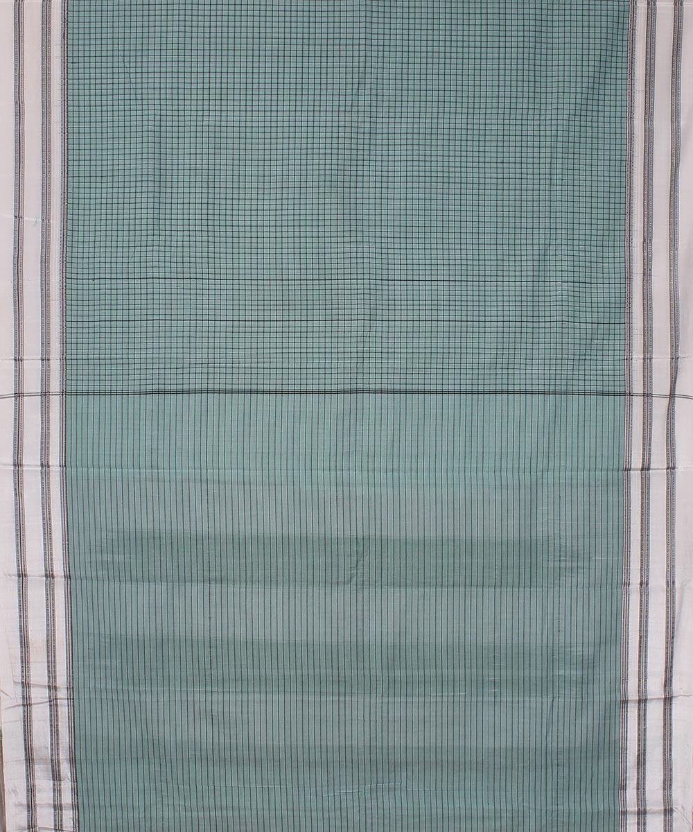 Cyan blue check white gayatri border handwoven ilkal cotton silk saree
