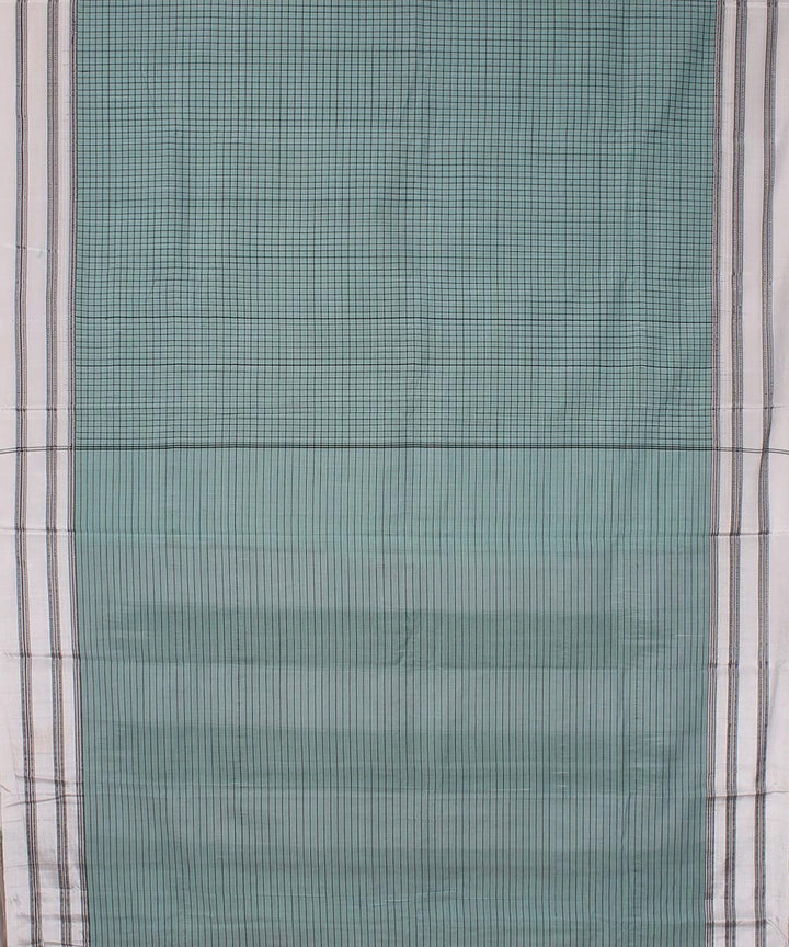 Cyan blue check white gayatri border handwoven ilkal cotton silk saree
