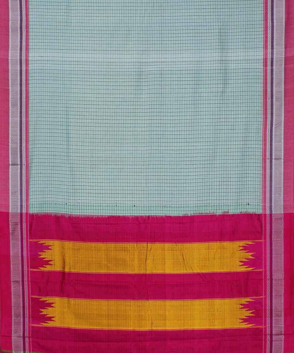 Cyan blue pink chikki paras border handwoven ilkal cotton silk saree