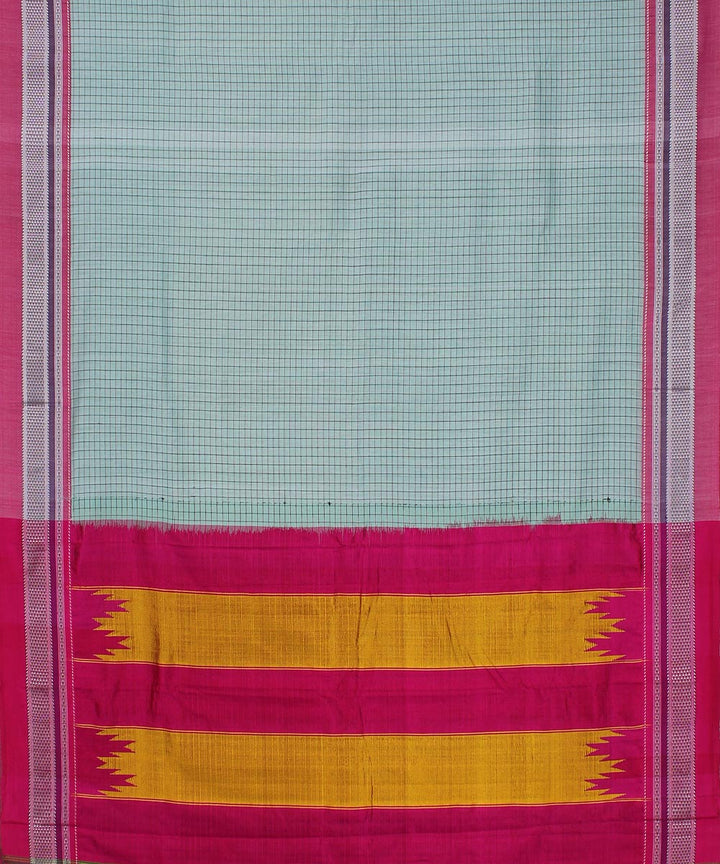 Cyan blue pink chikki paras border handwoven ilkal cotton silk saree