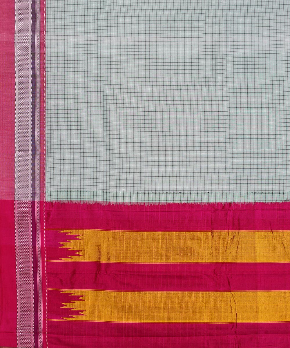 Cyan blue pink chikki paras border handwoven ilkal cotton silk saree
