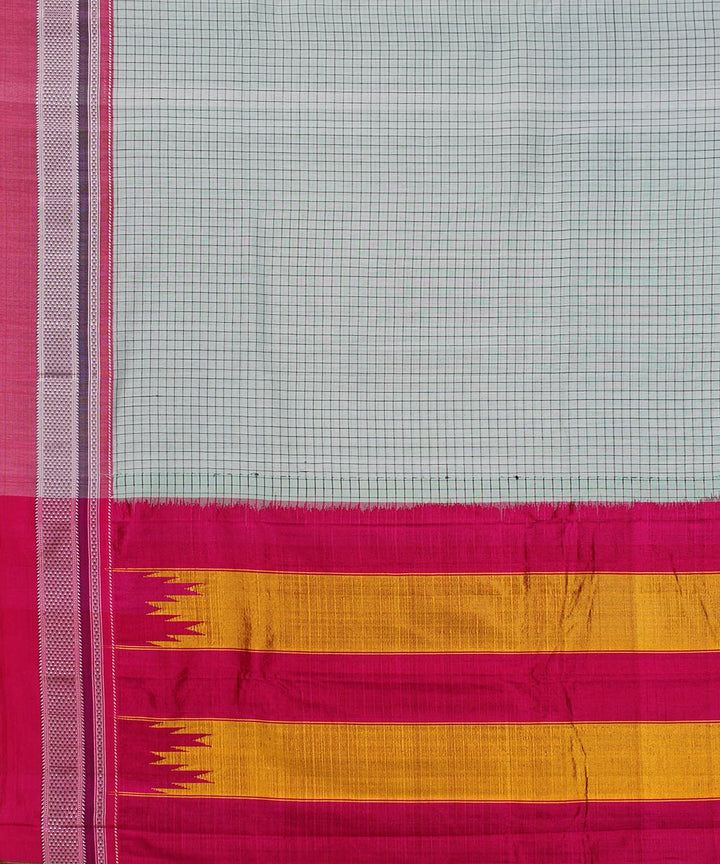 Cyan blue pink chikki paras border handwoven ilkal cotton silk saree
