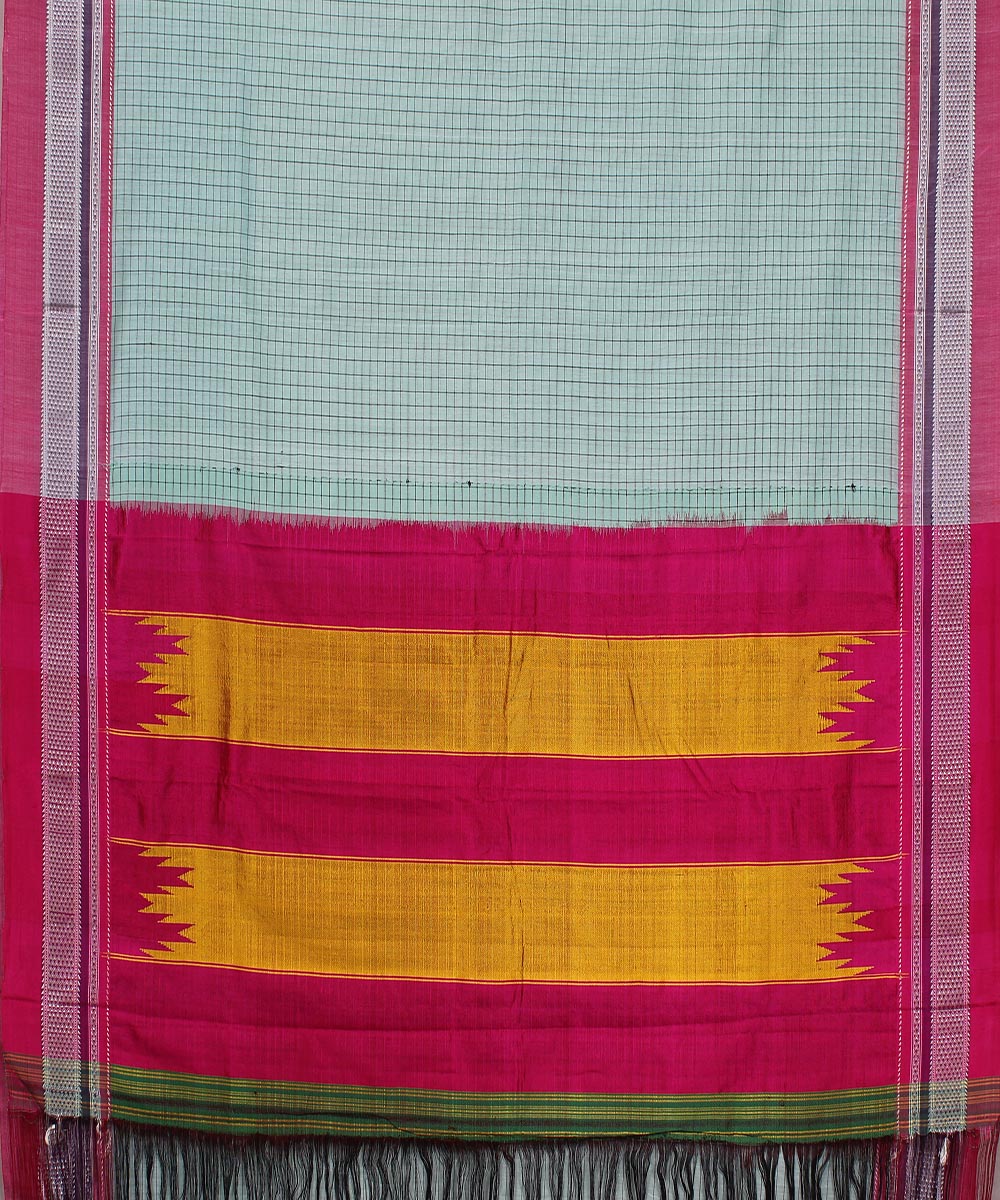 Cyan blue pink chikki paras border handwoven ilkal cotton silk saree
