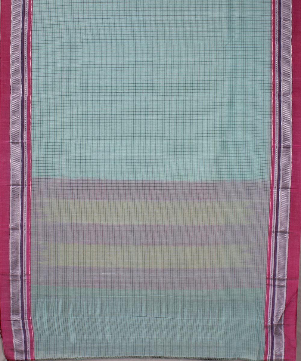 Cyan blue pink chikki paras border handwoven ilkal cotton silk saree