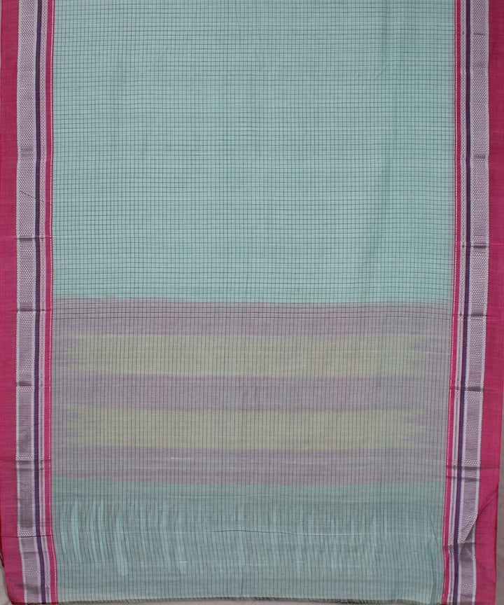 Cyan blue pink chikki paras border handwoven ilkal cotton silk saree
