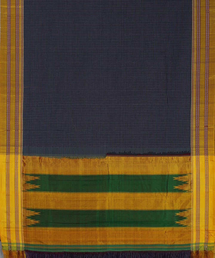 Grey check yellow gayatri border handwoven ilkal cotton silk saree