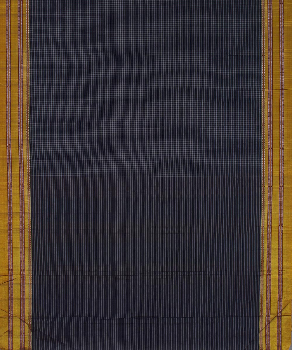Grey check yellow gayatri border handwoven ilkal cotton silk saree