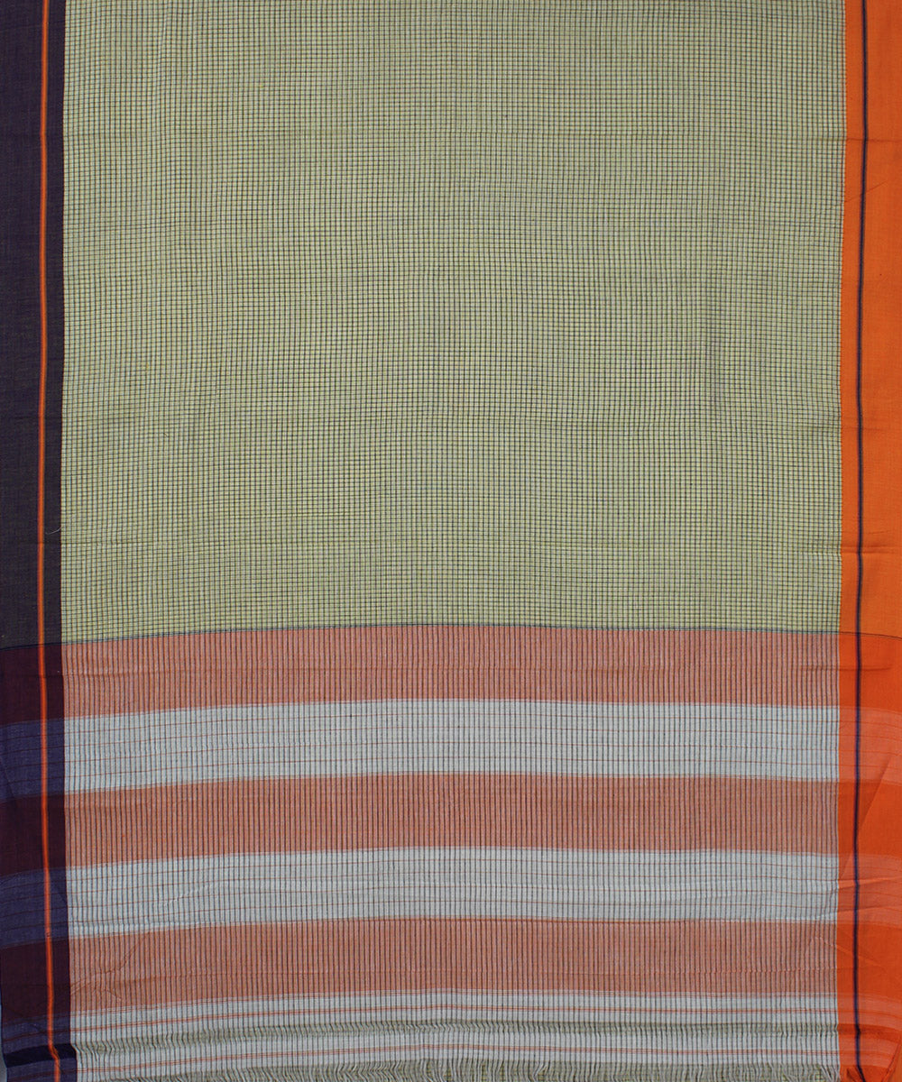 Yellow checks orange purple border handwoven patteda anchu cotton saree