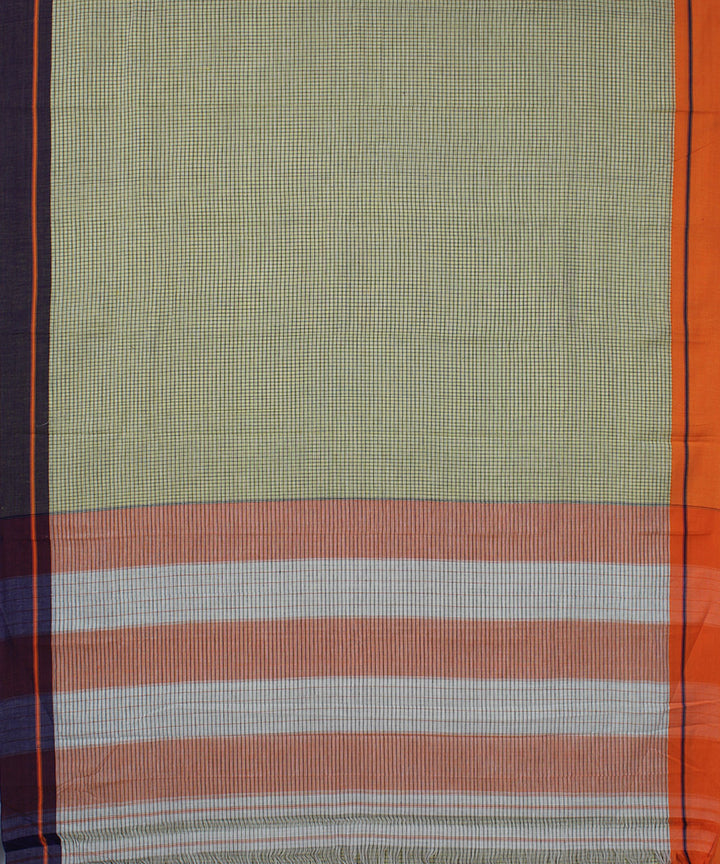 Yellow checks orange purple border handwoven patteda anchu cotton saree