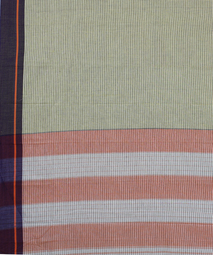 Yellow checks orange purple border handwoven patteda anchu cotton saree