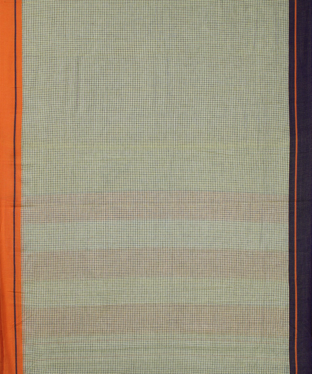 Yellow checks orange purple border handwoven patteda anchu cotton saree