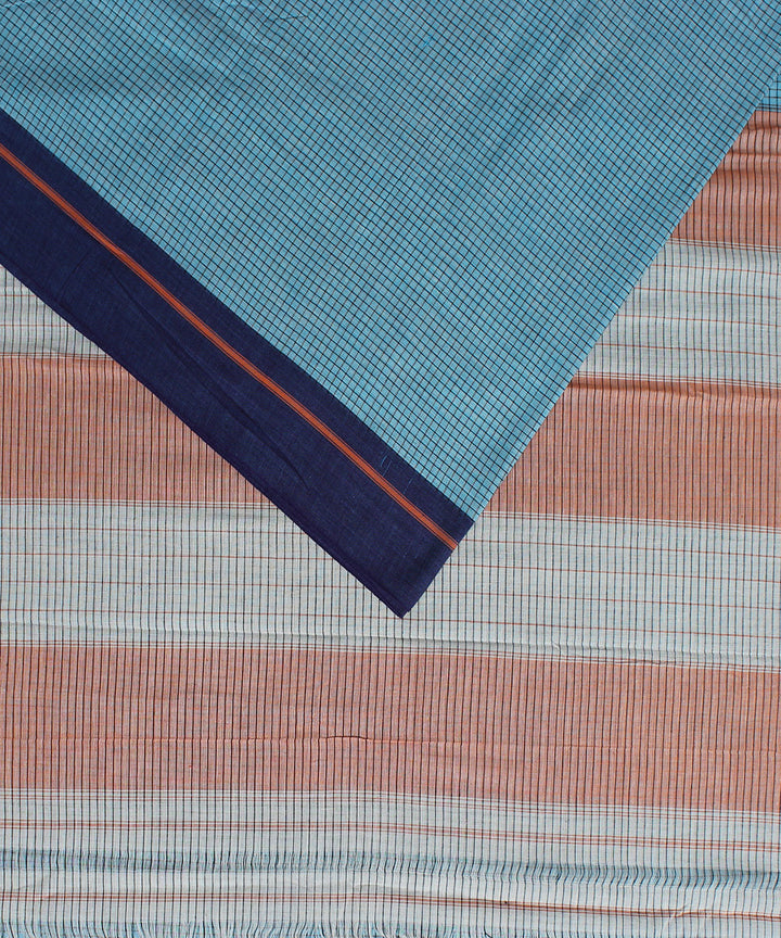 Sky blue orange purple border patteda anchu cotton saree