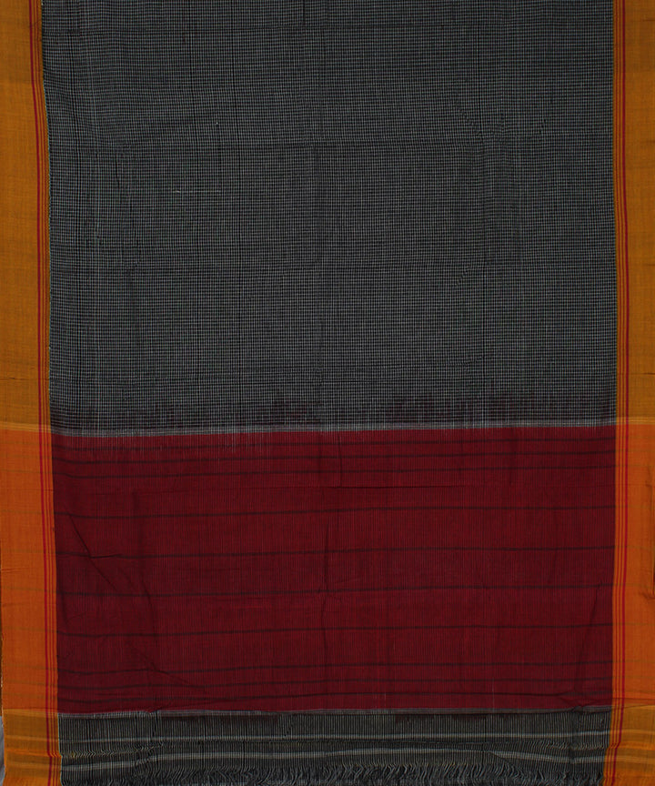 Black checks yellow border handwoven patteda anchu cotton saree