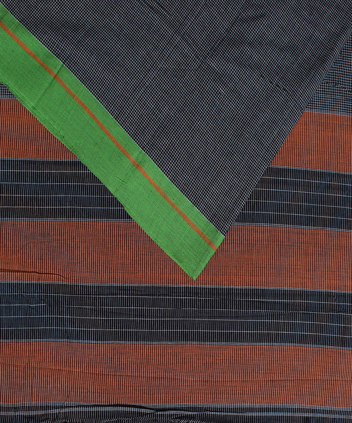 Black small orange green border patteda anchu cotton saree