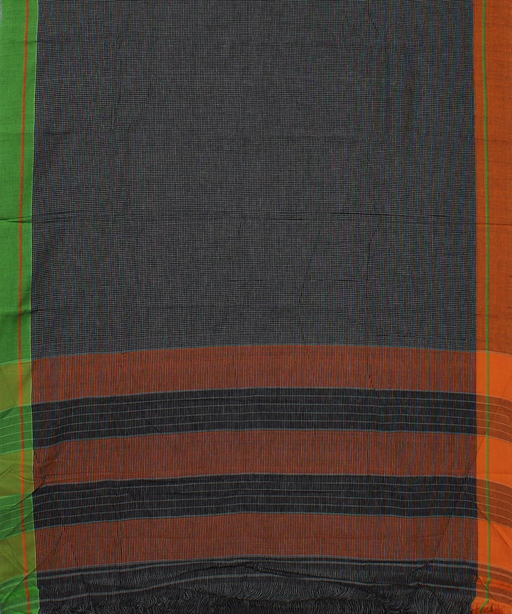 Black small orange green border patteda anchu cotton saree