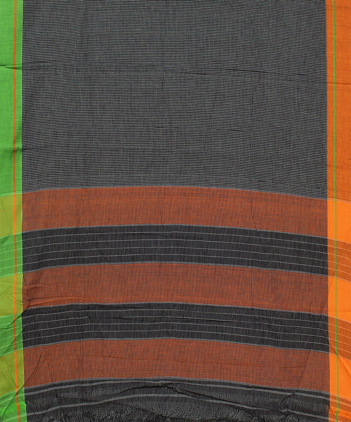 Black small orange green border patteda anchu cotton saree