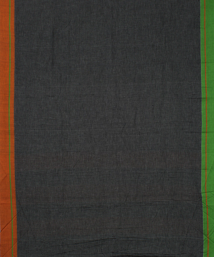 Black small orange green border patteda anchu cotton saree