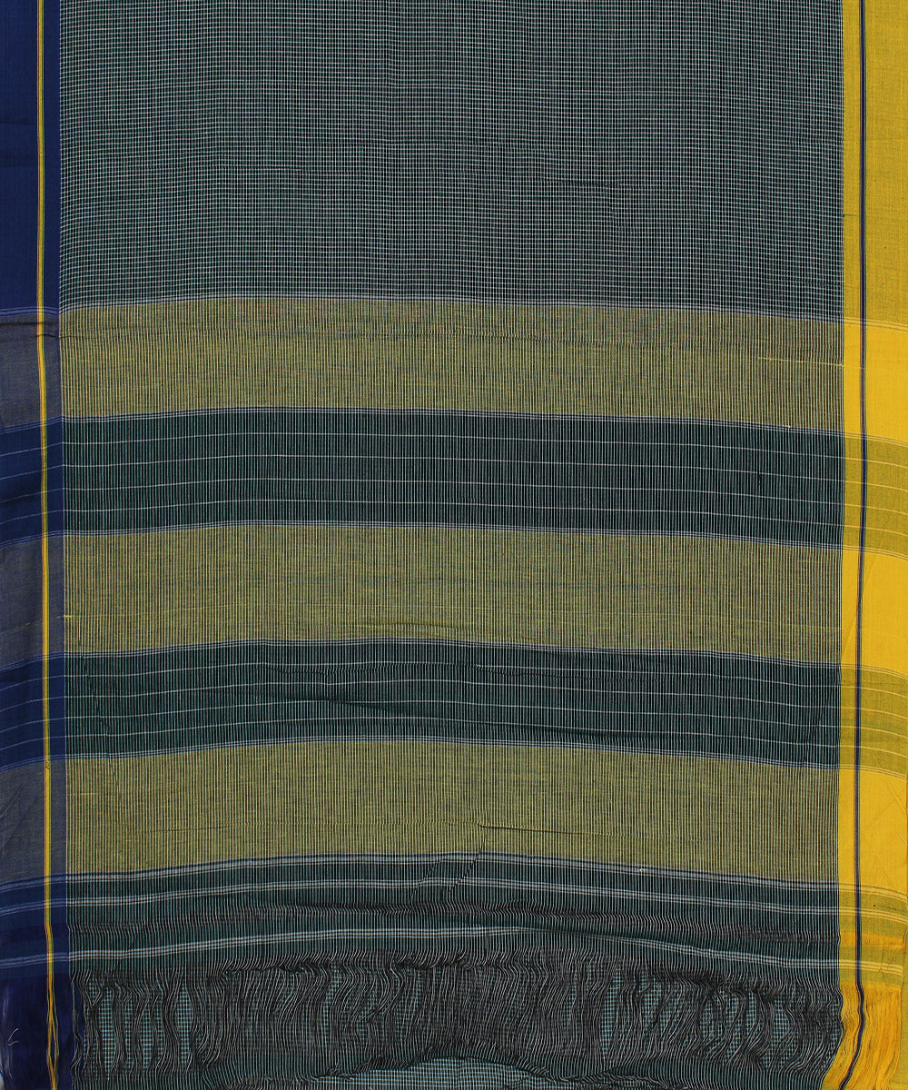 Green check blue yellow border patteda anchu cotton saree