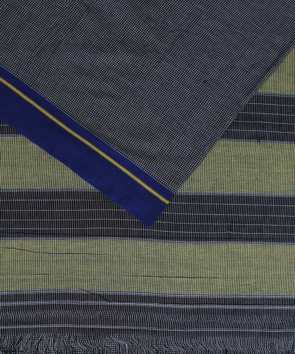 Black check blue yellow border handwoven patteda anchu cotton saree