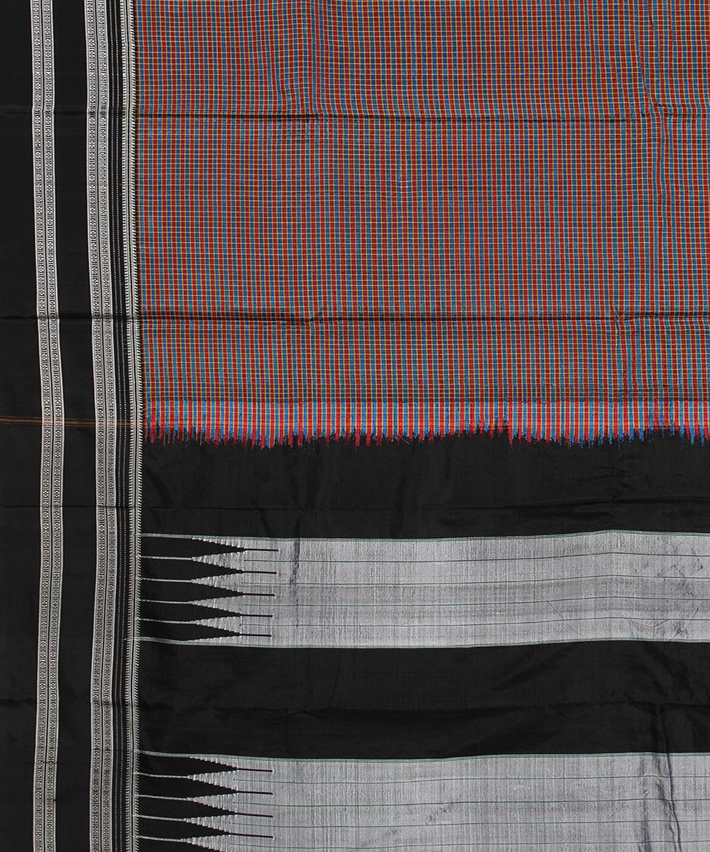 Multi check black gayatri border ilkal cotton handwoven art silk saree