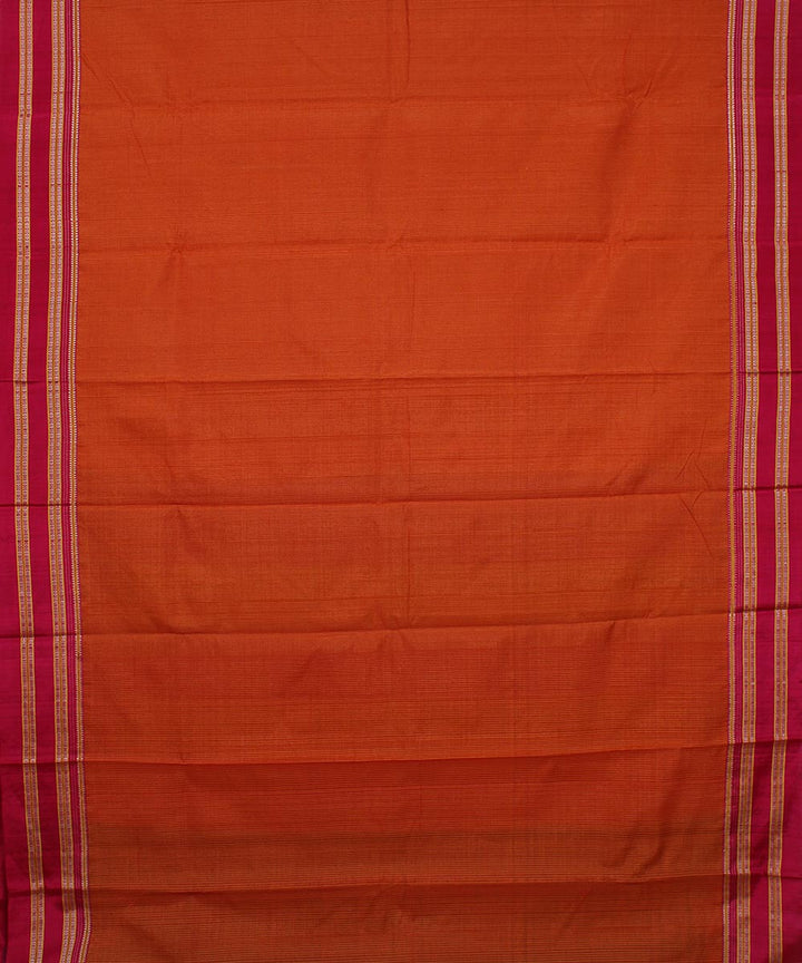 Orange small check pink gayatri border ilkal cotton art silk saree
