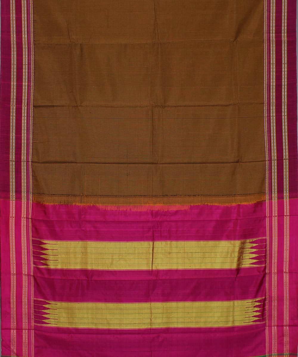 Browns check pink gayatri border handwoven ilkal cotton art silk saree
