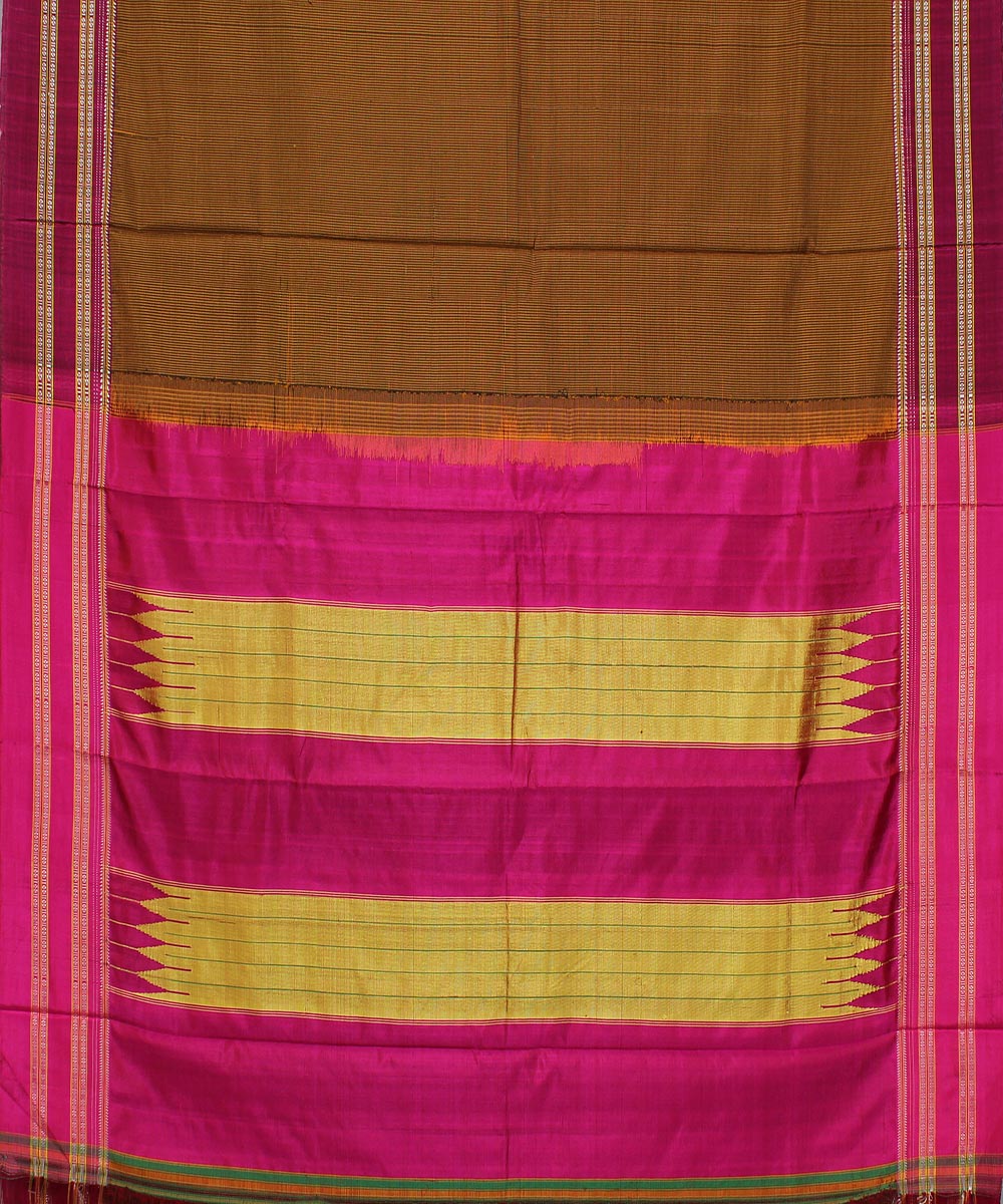 Browns check pink gayatri border handwoven ilkal cotton art silk saree