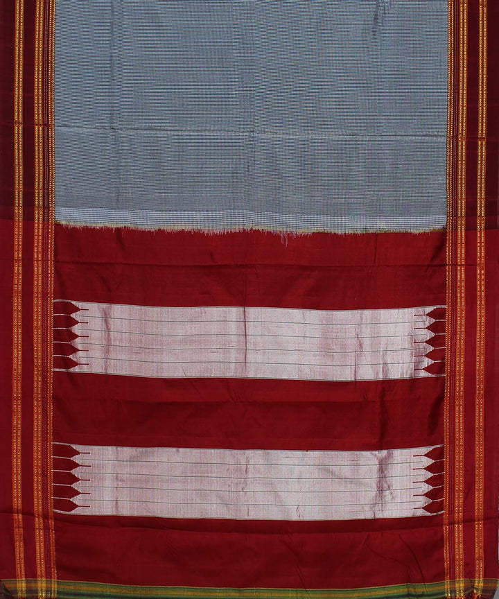 Blue small check maroon gayatri border ilkal cotton art silk saree