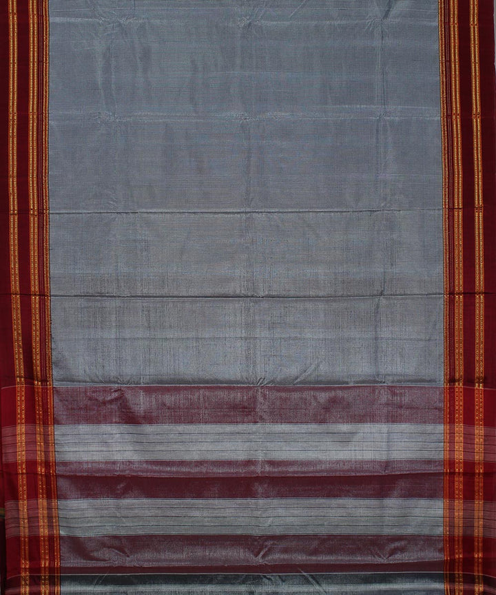 Blue small check maroon gayatri border ilkal cotton art silk saree