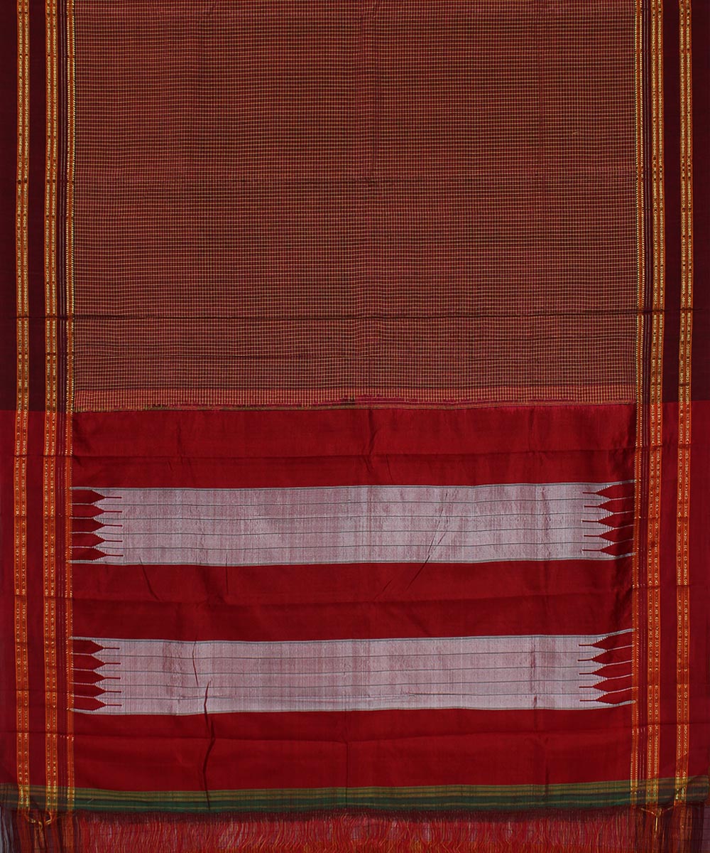 Maroon checks gayatri border handwoven ilkal cotton art silk saree