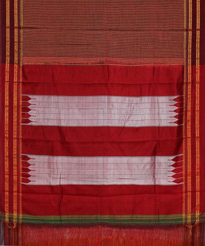 Maroon checks gayatri border handwoven ilkal cotton art silk saree