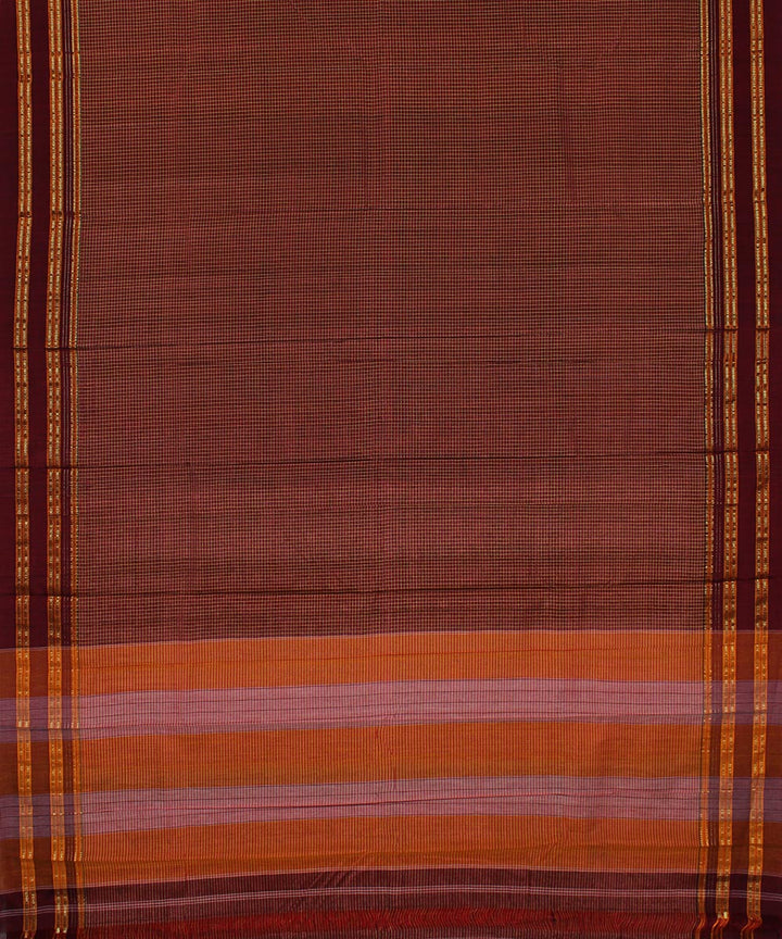 Maroon checks gayatri border handwoven ilkal cotton art silk saree