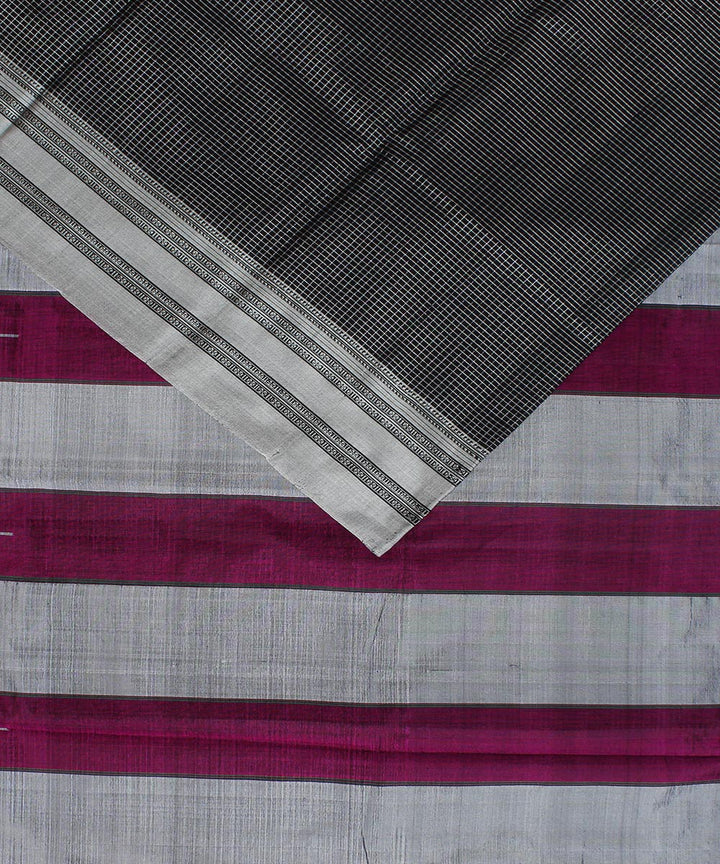 Black check grey gayatri border handwoven ilkal cotton art silk saree